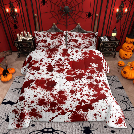 Red Tie Dye Comforter Set Full Size,Halloween Decor Bedding Set 3pcs for Kids Teens Boys Bedroom,Gothic Horror Style Quilt Set Cartoon Hand Painted Graffiti Down Comforter with 2 Pillowcases