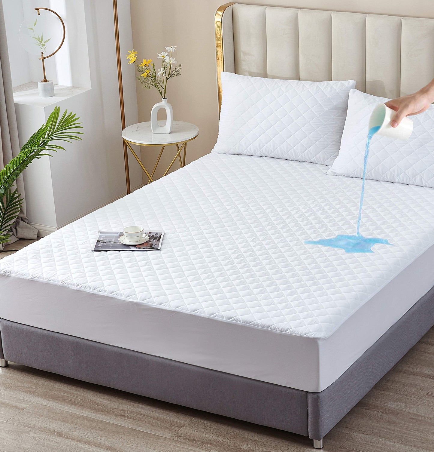 Elif Home Goods California King Waterproof Mattress Protector, Quilted Cooling Fitted Bed Mattress Cover Pad, 13"-15" Deep Pocket, Soft and Noiseless Machine Washable, Vinyl Free