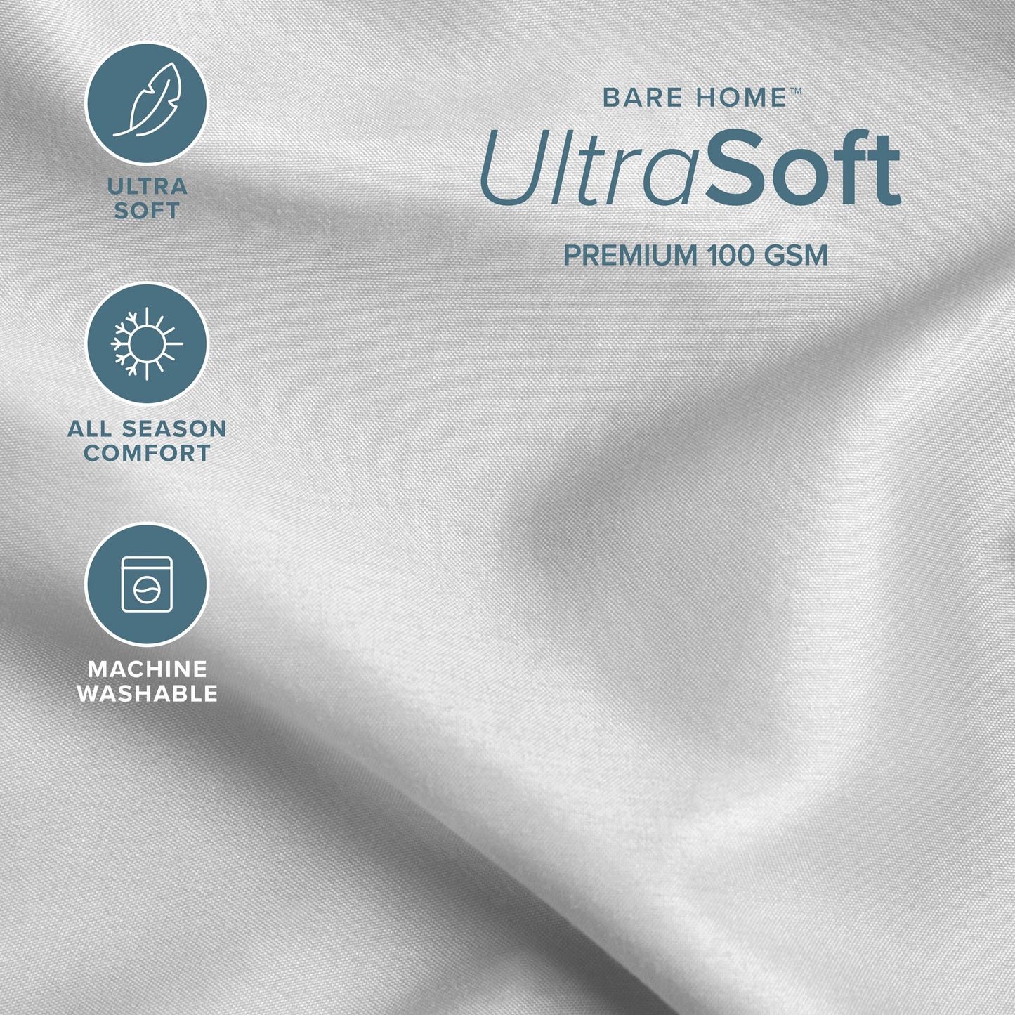 Bare Home Twin XL Sheet Set - 22" Deep Pockets - College Dorm Size - Luxury 1800 Ultra-Soft Microfiber Twin Extra Long Sheets - Easy Fit - Extra Soft - 3 Piece Set - Bed Sheets (Twin XL, Cloud Grey)