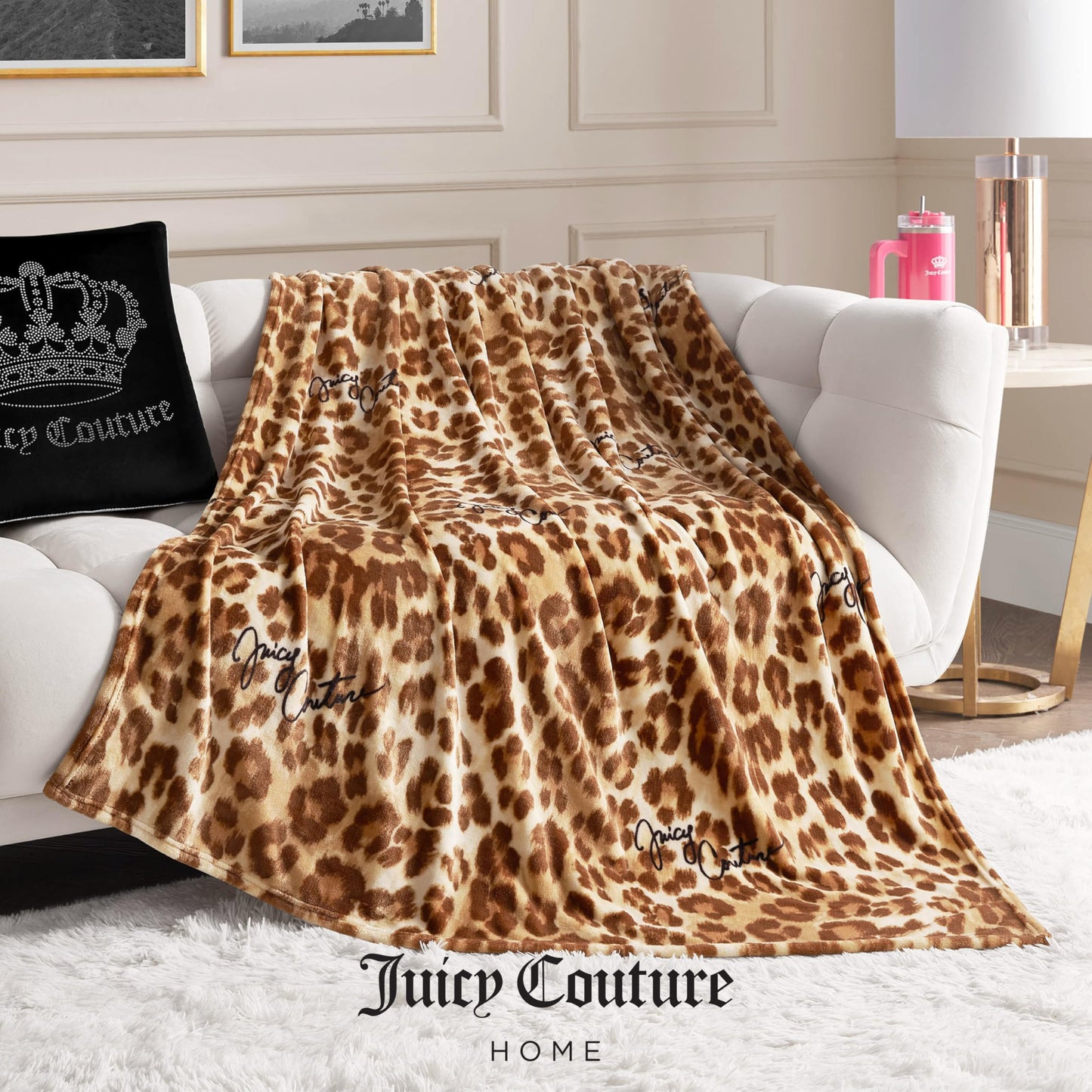 Juicy Couture - Throw Blanket | Regent Leopard | Plush and Cozy | Decorative Blankets for Sofas, Chairs and Beds| Luxurious and Soft | Chic Home Decor | Measures 50" x 70" | Brown