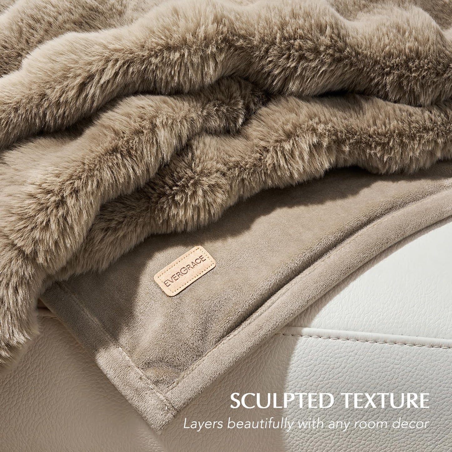 EverGrace Ultra Soft Luxury Fluffy Faux Rabbit Fur Throw Blanket, Thick Warm Bubble Throw for Bed, Cozy Plush Reversible Blankets for Couch, Chair, Sofa, Greige, 60x80 Inches