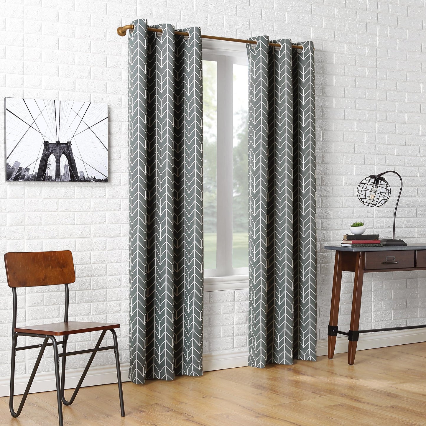 Sun Zero Kenwood Chevron Blackout Grommet Curtain Panel, Gray, 40"W x 84"L (1 Panel)