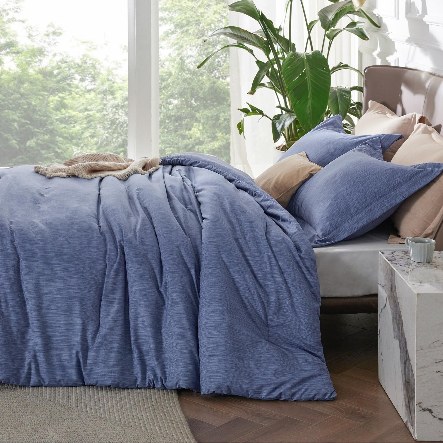Bedsure Queen Comforter Set - Infinity Blue Soft Bedding for All Seasons, Cationic Dyed Bed Set, 3 Pieces, 1 Queen Size Comforter (90"x90") and 2 Pillow Shams (20"x26"+2")