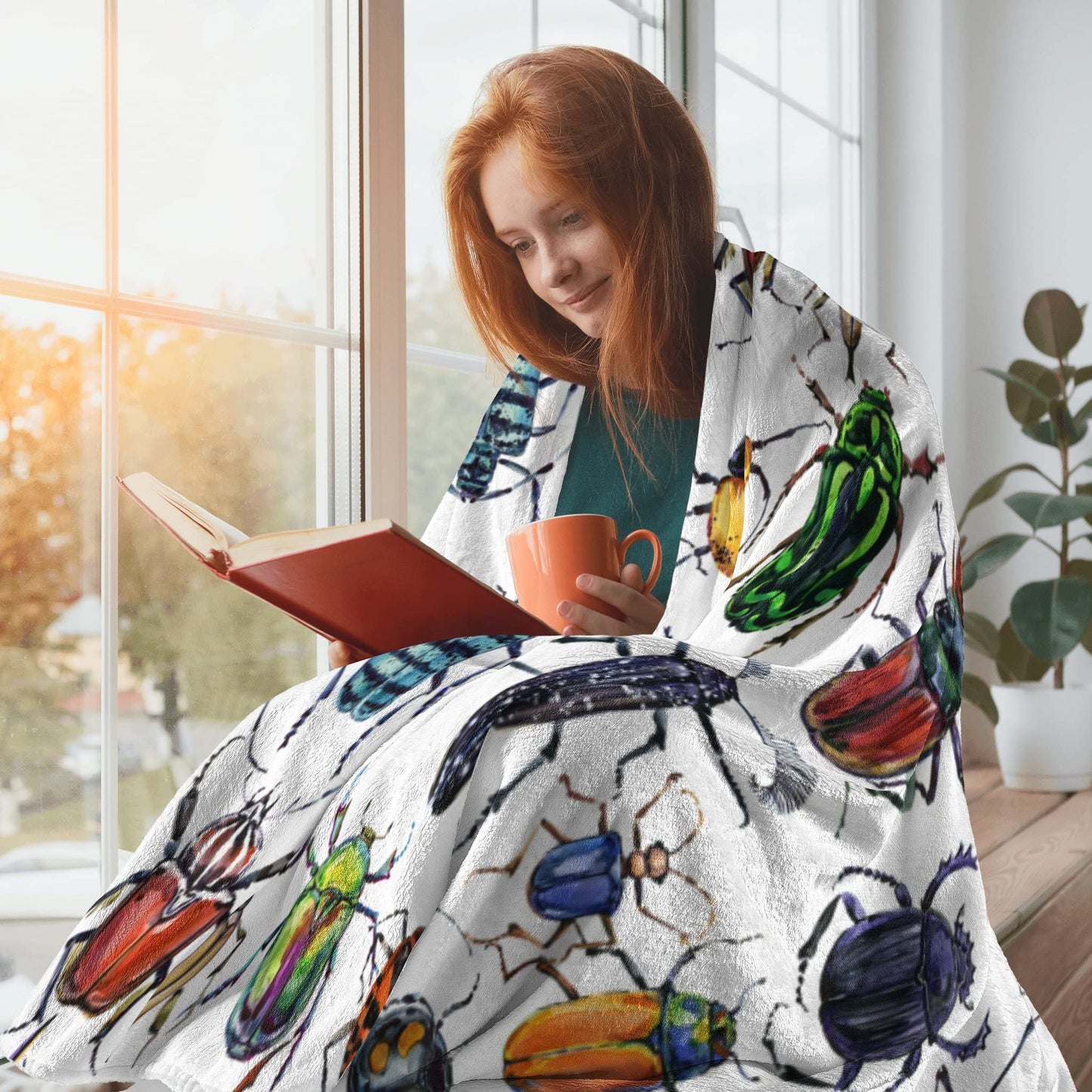 Colorful Beetle Insect Print Blanket 60"x80" - Ultra Soft Flannel Fleece Throw for Adults & Kids, Bug Lover Gift, Cozy Lightweight Blankets for Couples & Children, All-Season for Bed/Couch/Camping