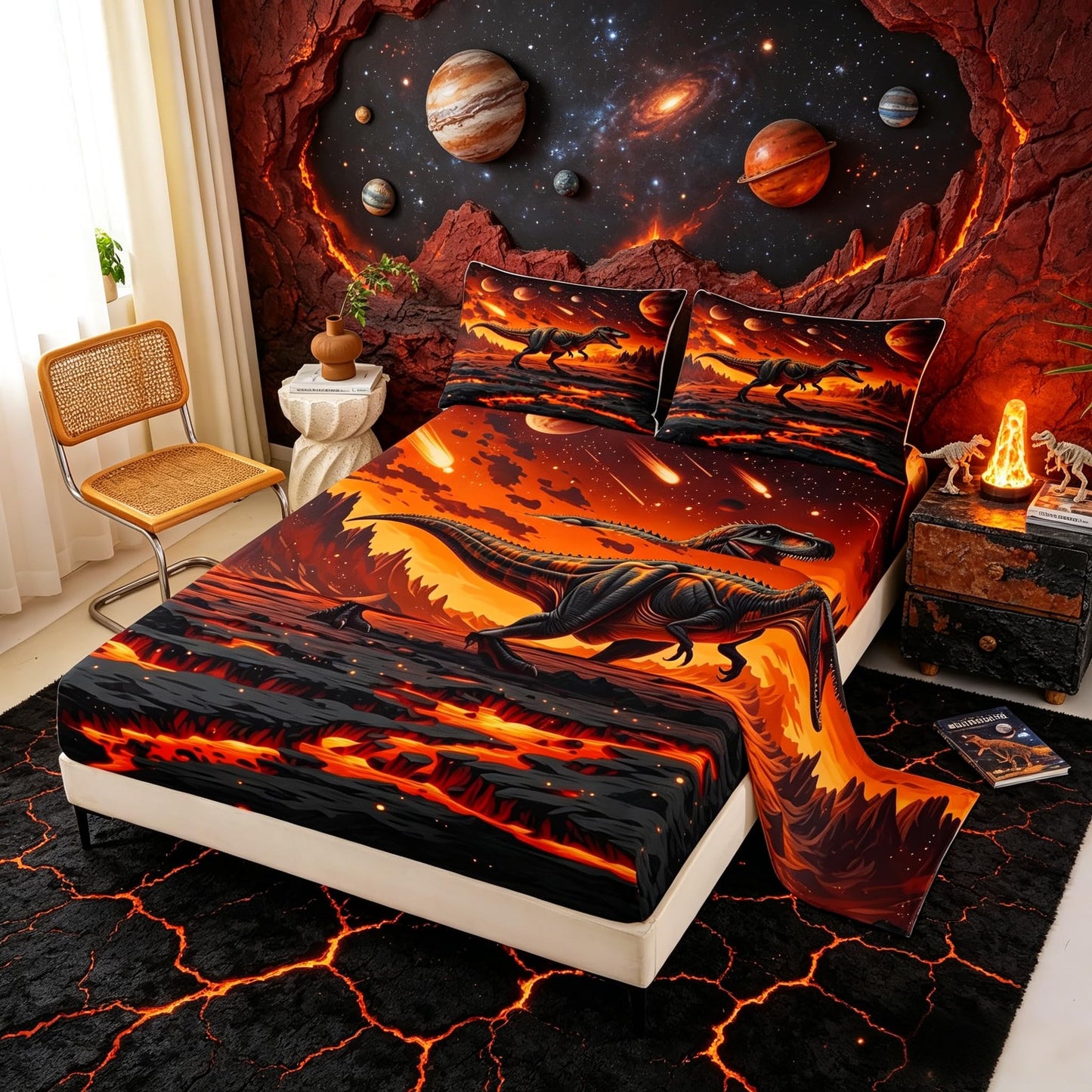 Feelyou Dinosaur Bed Sheets Sets Twin Size Kids Boys Girls 3D Digital Print Bedding Set Jungle Dino Bed Sheet Set with 16-Inch Deep Pockets Wild Animal 3Pcs with 1 Pillow Cases Red Black