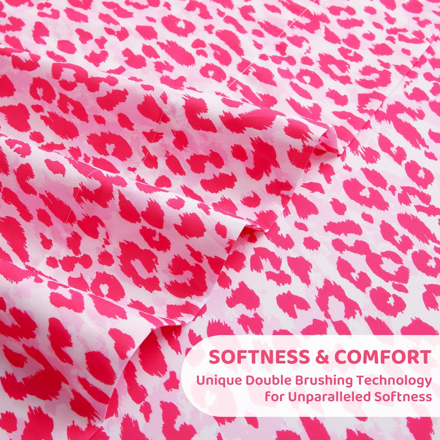 Mooreeke Leopard Cheetah Printed Queen Bed Sheets, Soft Microfiber Bedding Sheets & Pillowcases, Deep Pocket Non-Slip Fitted Queen Sheet, Pink Animal Pattern Bedsheets
