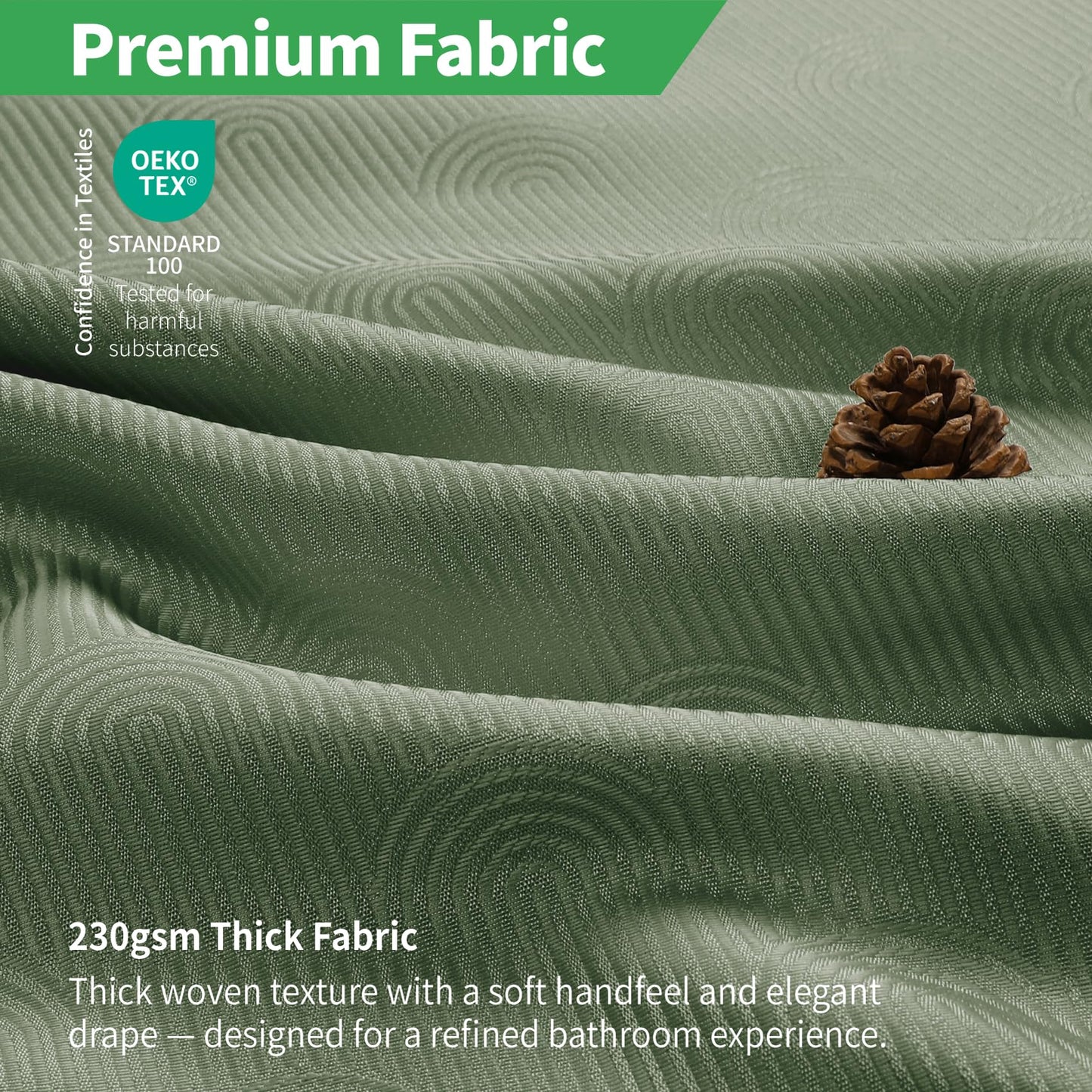 eachope Extra Long No Hook Shower Curtain with Snap-in Fabric Liner Set,Boho Arch Textured Fabric Fabric Shower Curtain for Bathroom with Sheer Window,Waterproof & Washable,71 x 86,Green