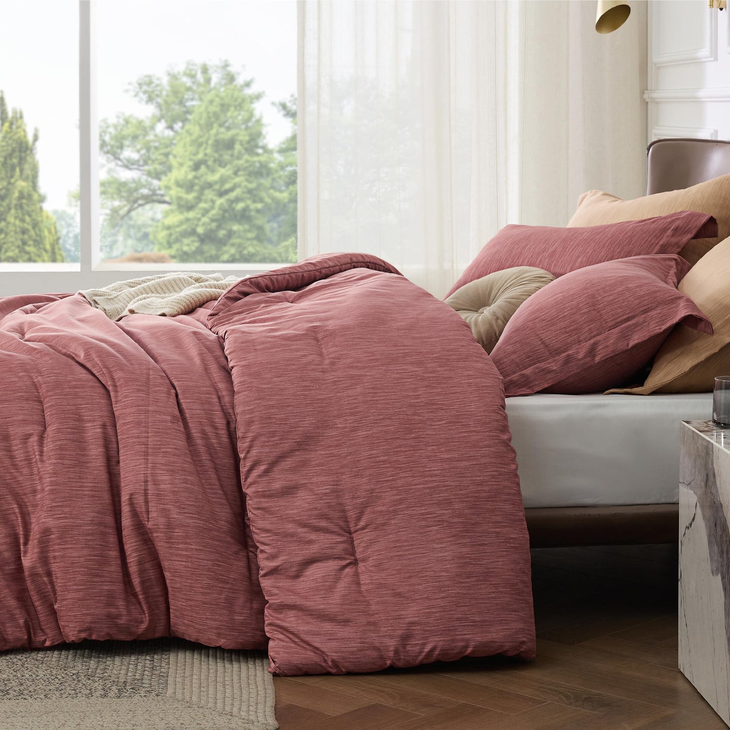 Bedsure California King Comforter Set - Pink Clay Soft Bedding for All Seasons, Cationic Dyed Bed Set, 3 Pieces, 1 California King Size Comforter (104"x96") and 2 Pillow Shams (20"x36"+2")