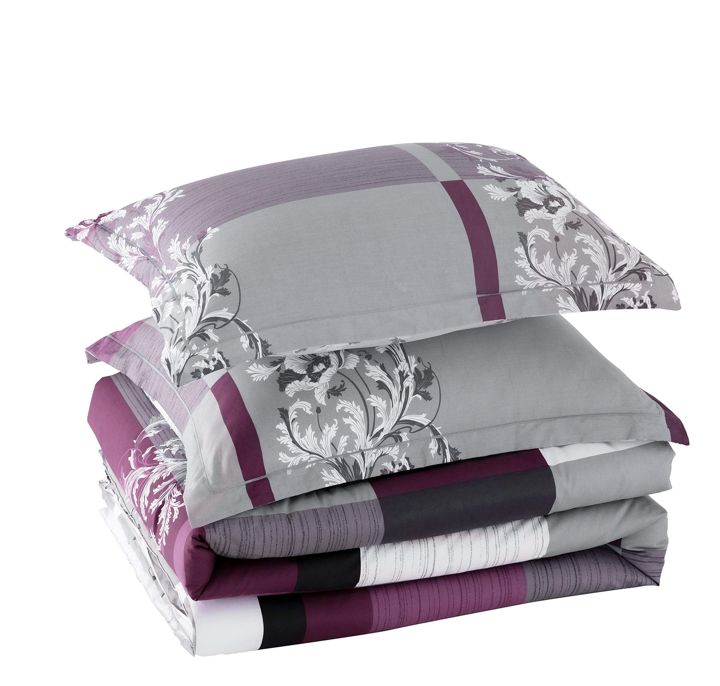 SLEEPBELLA Comforter Queen Size, 600 Thread Count Cotton Grey Paisley & Purple Comforter Sets, Down Alternative Bedding Set 3Pcs(Queen, Purple Paisley)