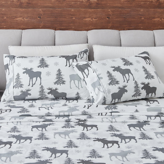 Great Bay Home Twin Size Microfiber Sheet Set - 3-Piece Lodge Bed Sheets - Ultra-Soft and Smooth Brushed Microfiber Woodland Decor Bedding (Moose)