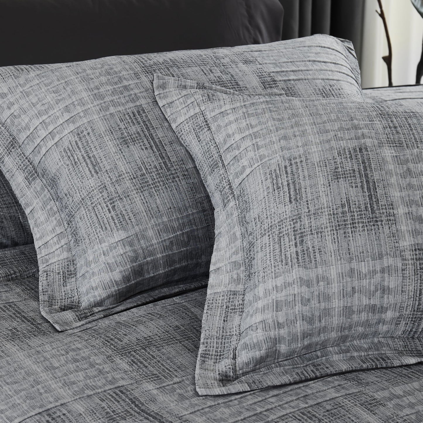 MaiRêve Charcoal Grey Queen Comforter Set, Textured Design Grey Crinkle Bed in A Bag Queen Size, Queen Comforter Set with 7 Pieces with Comforter, Sheets, Pillowcases & Shams 90"x 90"