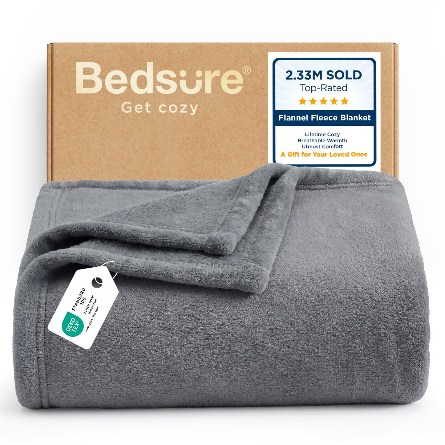 Bedsure GentleSoft Fleece Throw Blanket for Couch Grey - Lightweight Plush Fuzzy Cozy Soft Blankets and Throws for Sofa, Couch, Travel, Camping, 50x60 inches