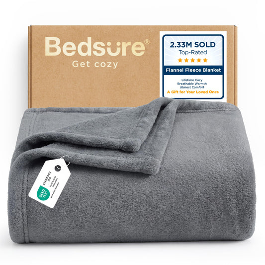 Bedsure GentleSoft Fleece Throw Blanket for Couch Grey - Lightweight Plush Fuzzy Cozy Soft Blankets and Throws for Sofa, Couch, Travel, Camping, 50x60 inches