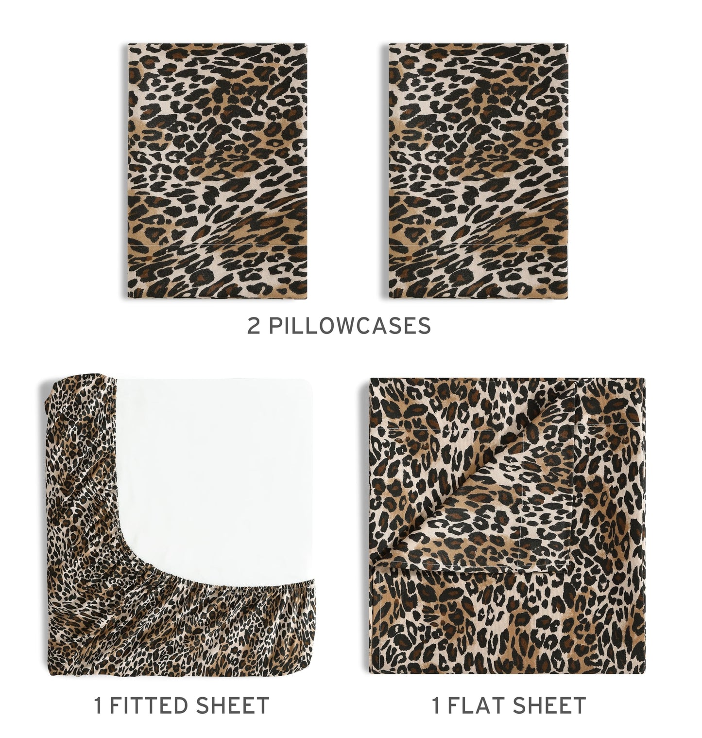 Beatrice Home Fashions Printed Microfiber Sheet Set, Soft Comfortable Easy Care, Includes 1 Fitted Sheet with 12" Deep Pockets, 1 Flat Sheet, Pillowcase, Full, Zara Leopard