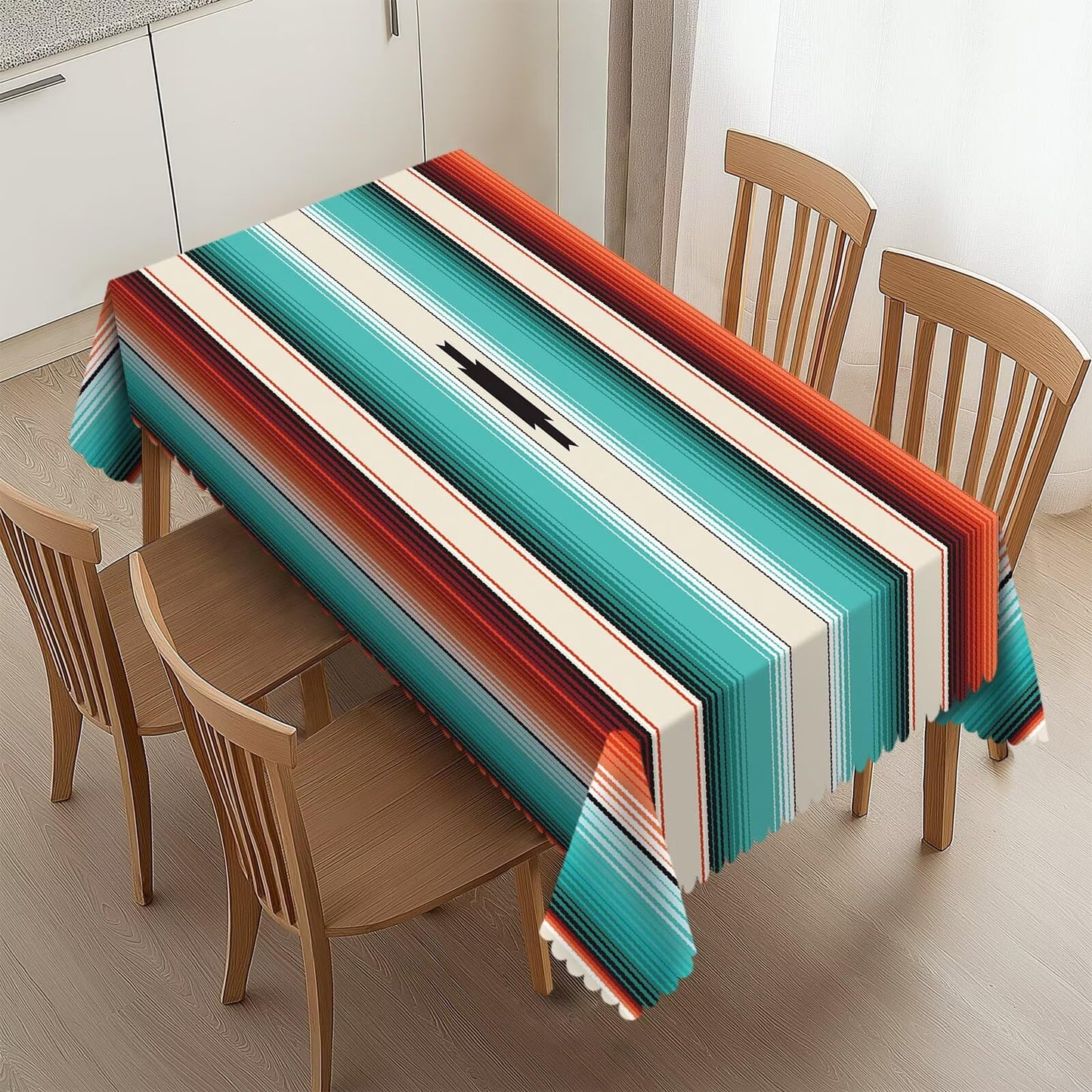 HEROARMOUR Rectangle Mexican Serape Turquoise Tablecloth Washable Boho Ethnic Striped Table Cover Table Cloth for Party Picnic Dinner Outdoors Home Decor 54x72Inches