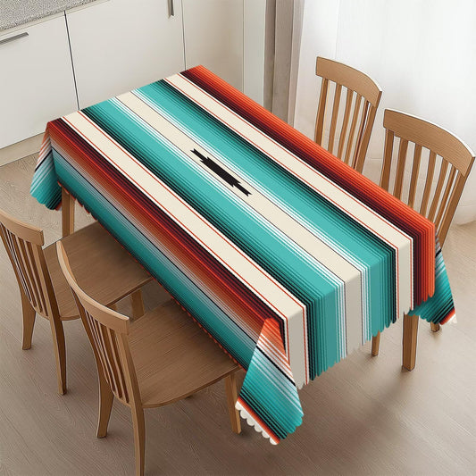 HEROARMOUR Rectangle Mexican Serape Turquoise Tablecloth Washable Boho Ethnic Striped Table Cover Table Cloth for Party Picnic Dinner Outdoors Home Decor 54x72Inches