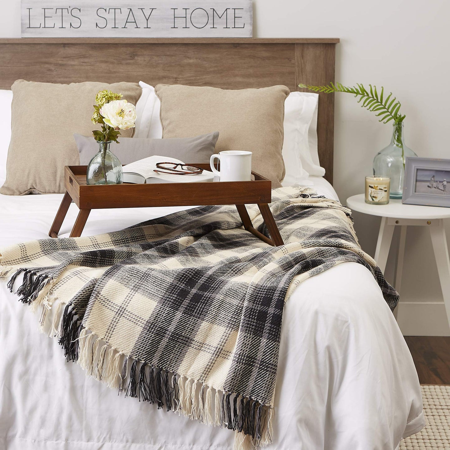 DII Farmhouse Woven Throw, 50x60 with 3" Fringe, Black, 1 Piece