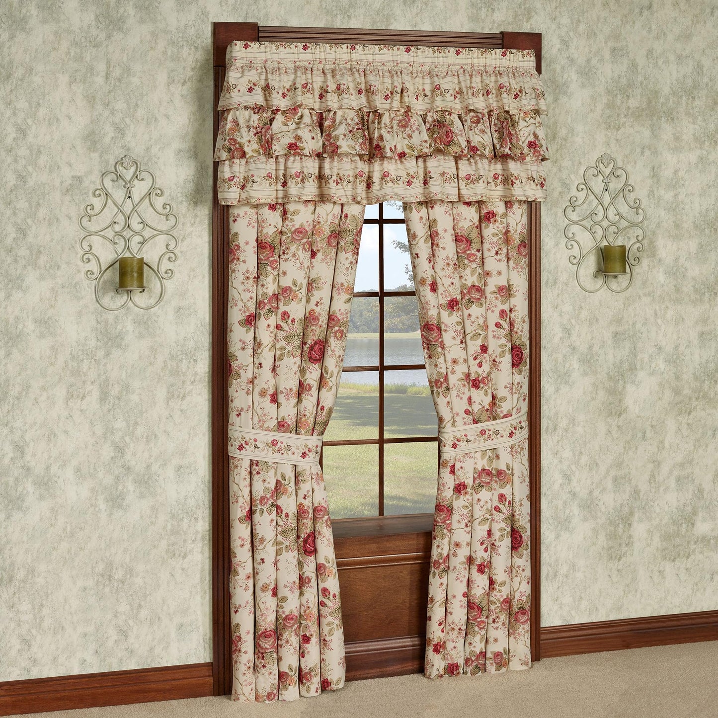 Touch of Class Heirloom Rose Window Ruffled Valance & 84" L Curtain Pair