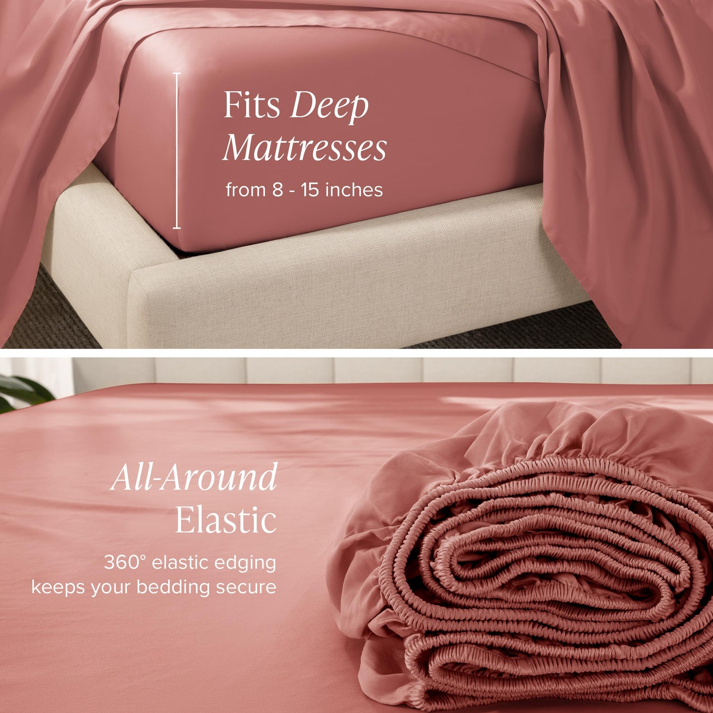 Bare Home 100% Organic Cotton Sateen Fitted Sheet - 400 Thread Count - Smooth Sateen Weave - Breathable & Cooling - Hotel Luxury - Durable Fitted Sheet - Deep Pocket (King, Dusty Rose)