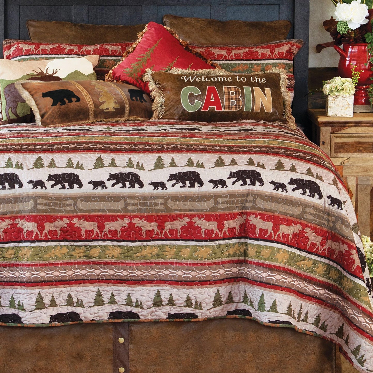 Carstens Rustic Cabin Country Bedding Set, 3-Piece Microfiber Quilt, Rustic Cabin & Lodge Stripe, King