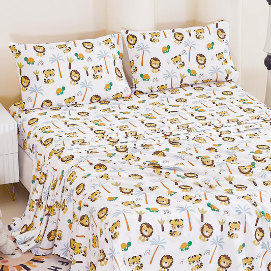 CozySmile Full Sheet Set Kids,4 Pieces Breathable Soft Microfiber Bedsheets for Child Boys, Oeko-TEX, Anti Pilling Deep Pockets Easy Care Bed Sheets, Lion Tiger