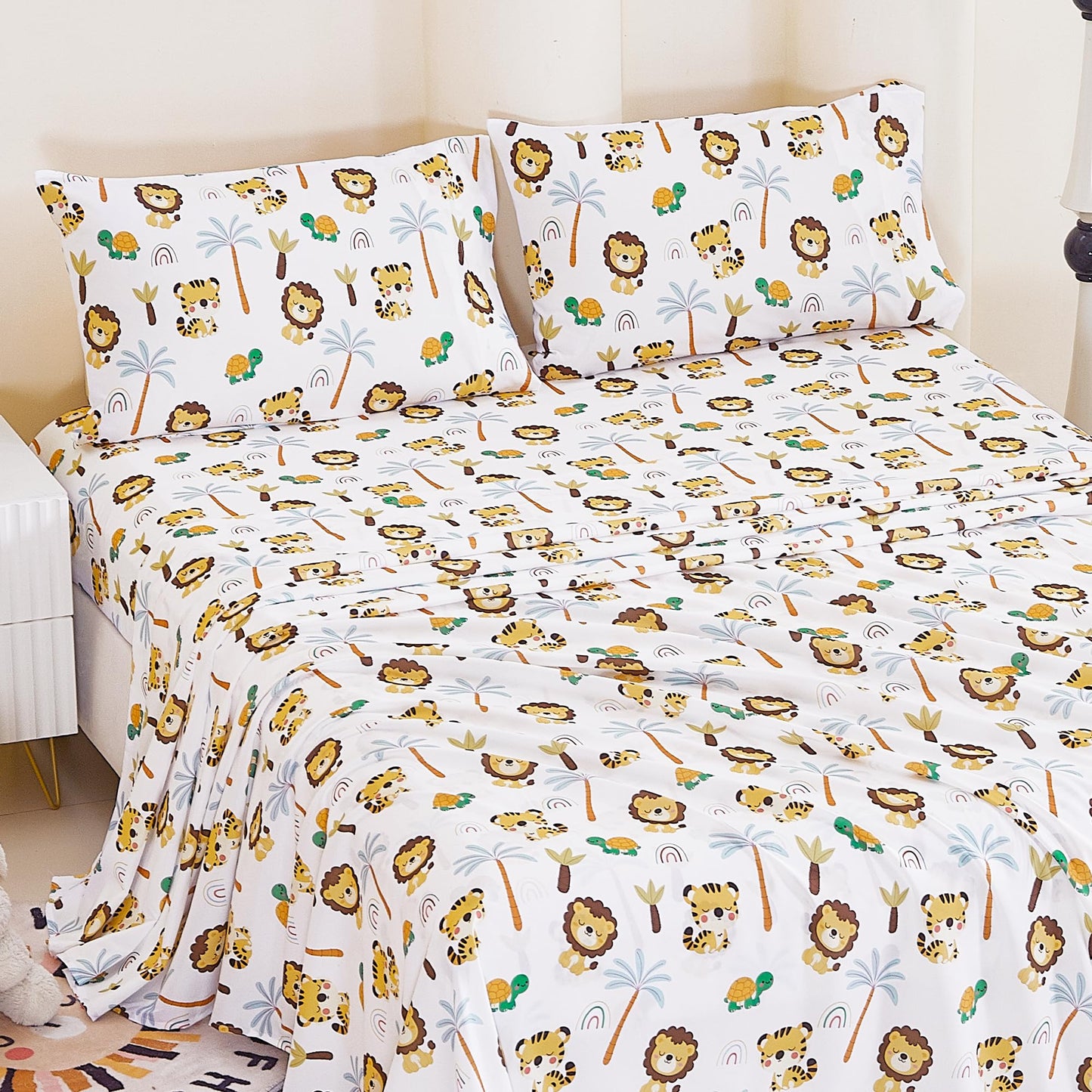 CozySmile Twin Sheet Set Kids,3 Pieces Breathable Soft Microfiber Bedsheets for Child Boys, Oeko-TEX, Anti Pilling Deep Pockets Easy Care Bed Sheets, Lion Tiger
