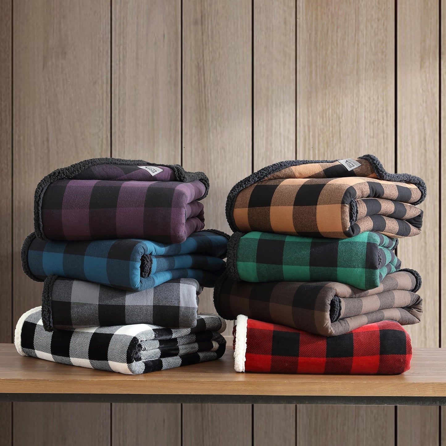 Eddie Bauer - Throw Blanket, Brushed Fleece & Plush Sherpa Soft Blanket, Throw Blanket for Couch & Bed (Cabin Plaid Beige, 50" x 60")