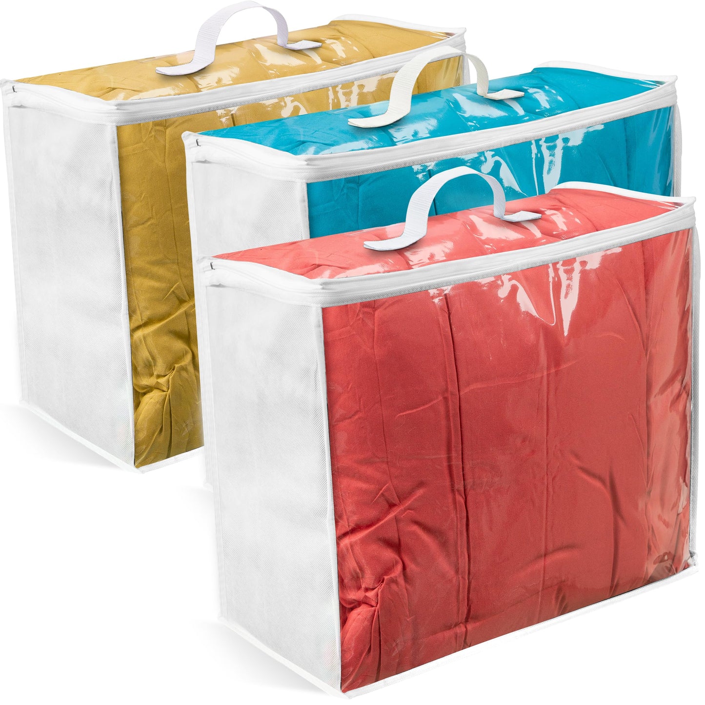 VitalUp 3 Pack Clear Plastic Storage Bags, Durable Zippered Storage Bags for Comforters, Blankets, Clothes, and Bedding - Breathable Nonwoven with Clear Front for Easy Organizing 20x20x8