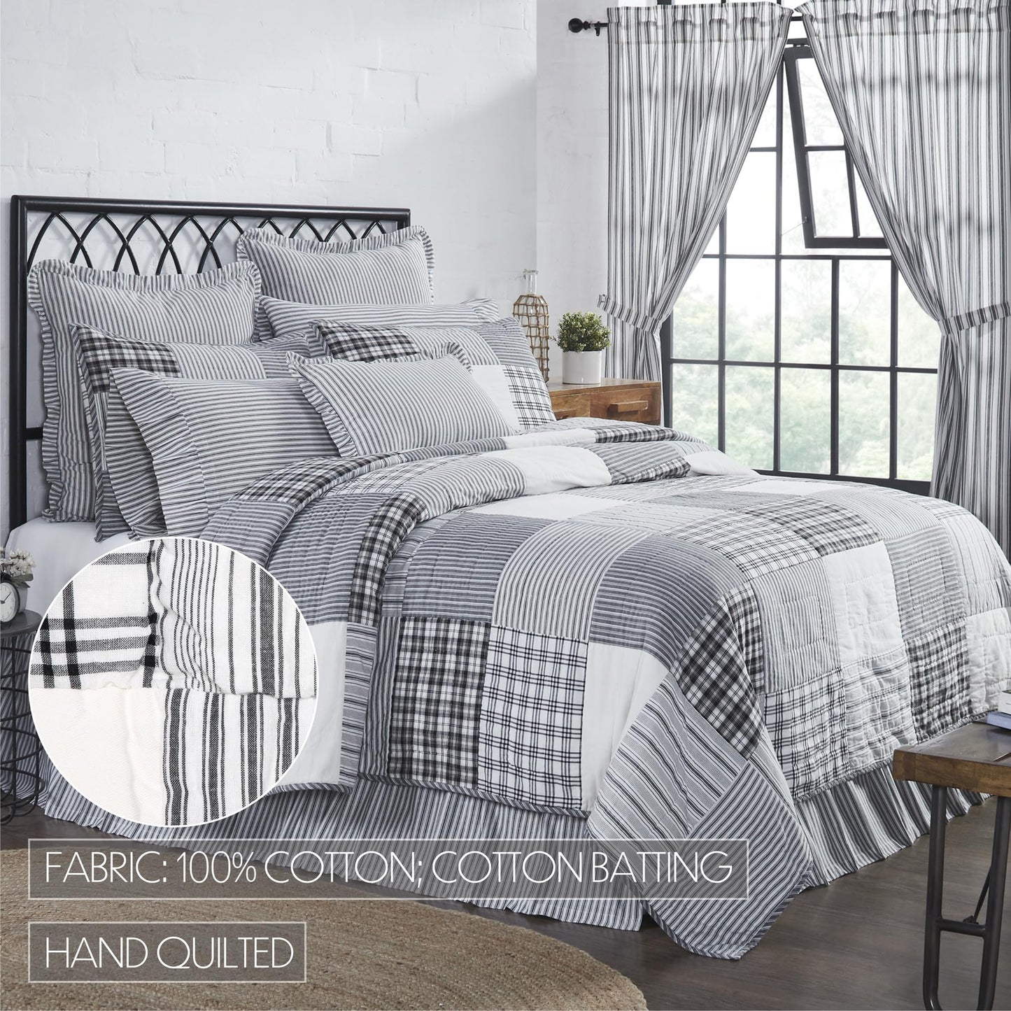VHC Brands Sawyer Mill Black 5 Piece Queen Quilt Set (1 Queen Quilt, 2 Standard Shams, 2 Standard Pillowcase)