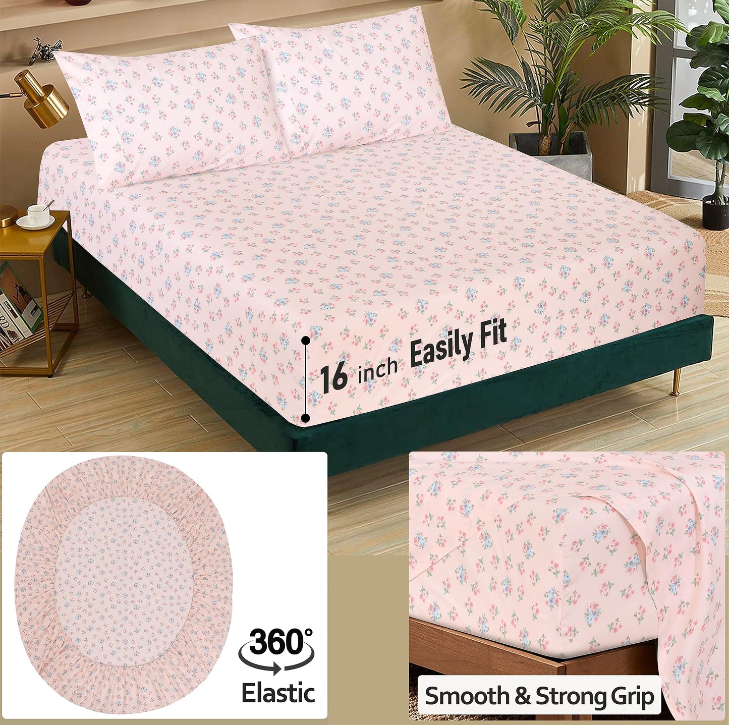 RUVANTI 100% Cotton Percale Sheets Queen Size, Spring On