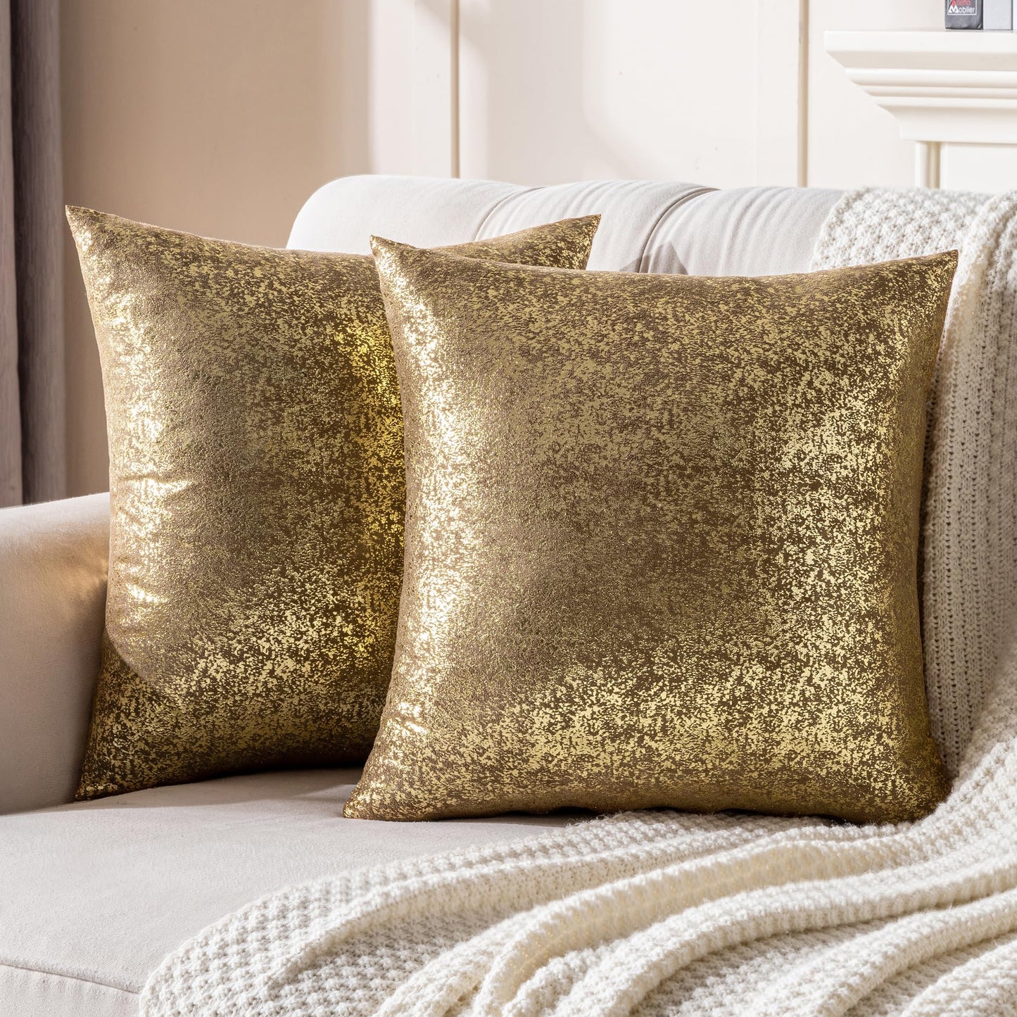 JELLYMONI Sparkling Decorative Pillow Covers Set of 2, Gold Glitter Throw Pillows Cover 20 x 20 Inch for Living Room Bed Sofa Couch, Morden Home Luxury Decor(20x20in,Gold Brown)