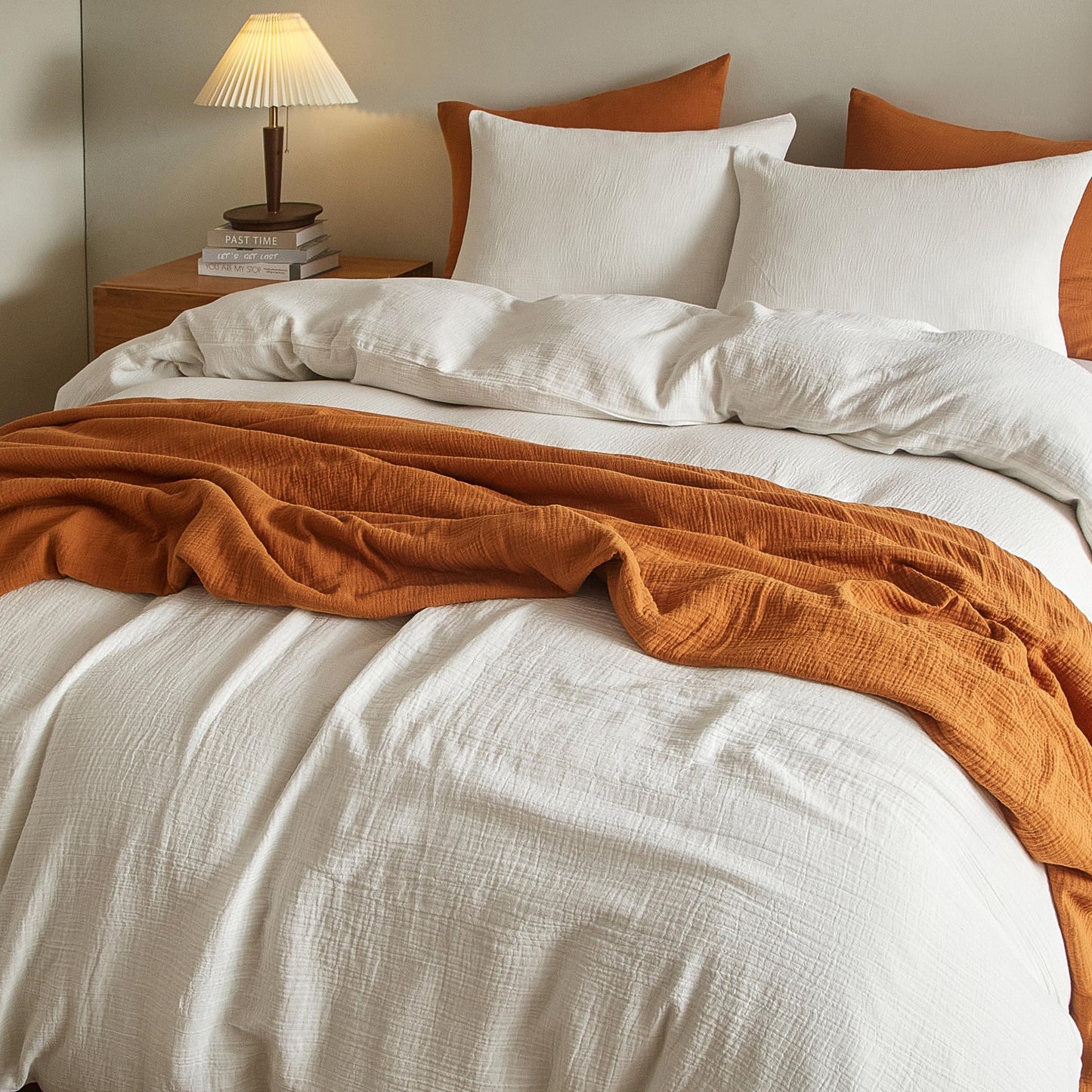 SE SOFTEXLY Muslin Duvet Cover Queen Size, 100% Washed Cotton Duvet Cover Set, Ultra Soft Comforter Cover Linen Like, 3 Pieces Minimalist Gauze Duvet Cover with 2 Pillowcases, 90"x90", White
