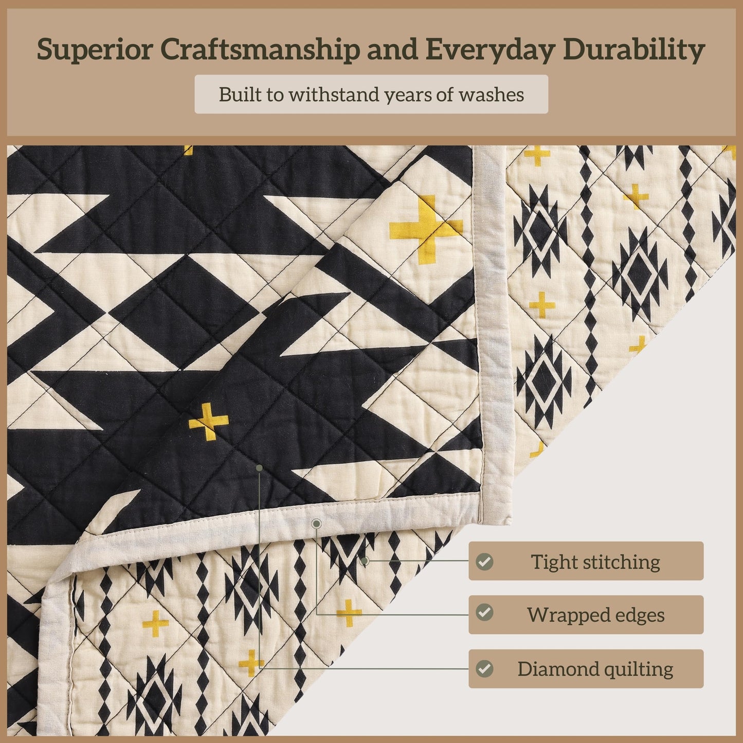 Paseo Road High Desert King Quilt Set, 3 Piece Rustic Western Bedding Set with Pillow Shams, Lightweight Reversible Cotton Quilt with Southwestern Aztec Pattern, Soft Breathable Cozy Boho Bedding