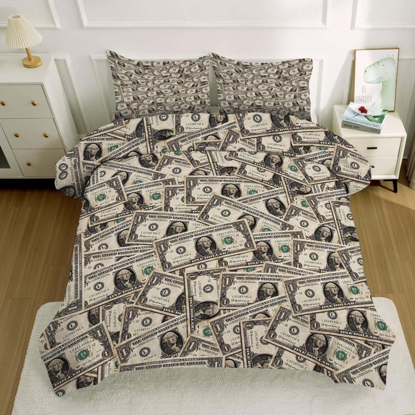 kxry Dollar Money Comforter Set for Boys Kids Ultra Soft Microfiber Quilt One Hundred Dollar Cash Money Bedding Sets King Size with 1 Comforter and 2 Pillowcases Home Decoration Duvet