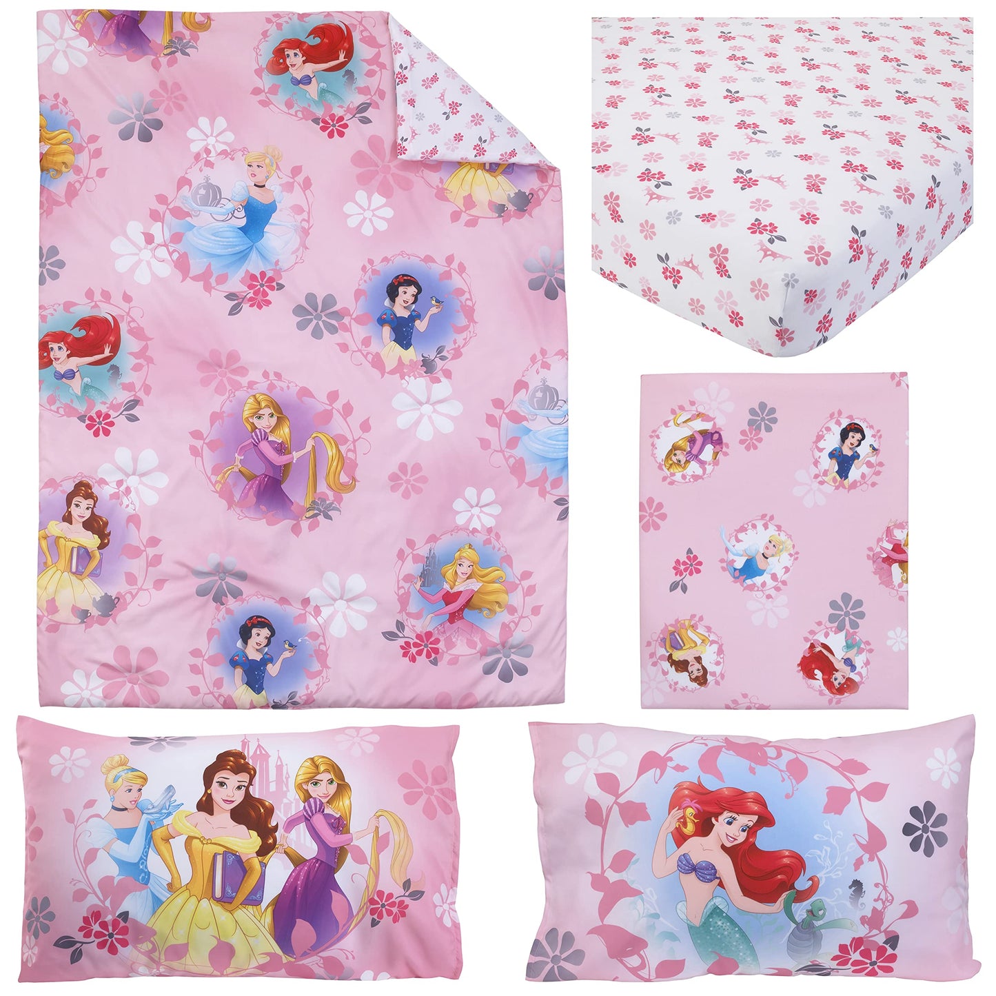 Disney Pretty Princess Toddler Bed, 4 Piece Set, Pink