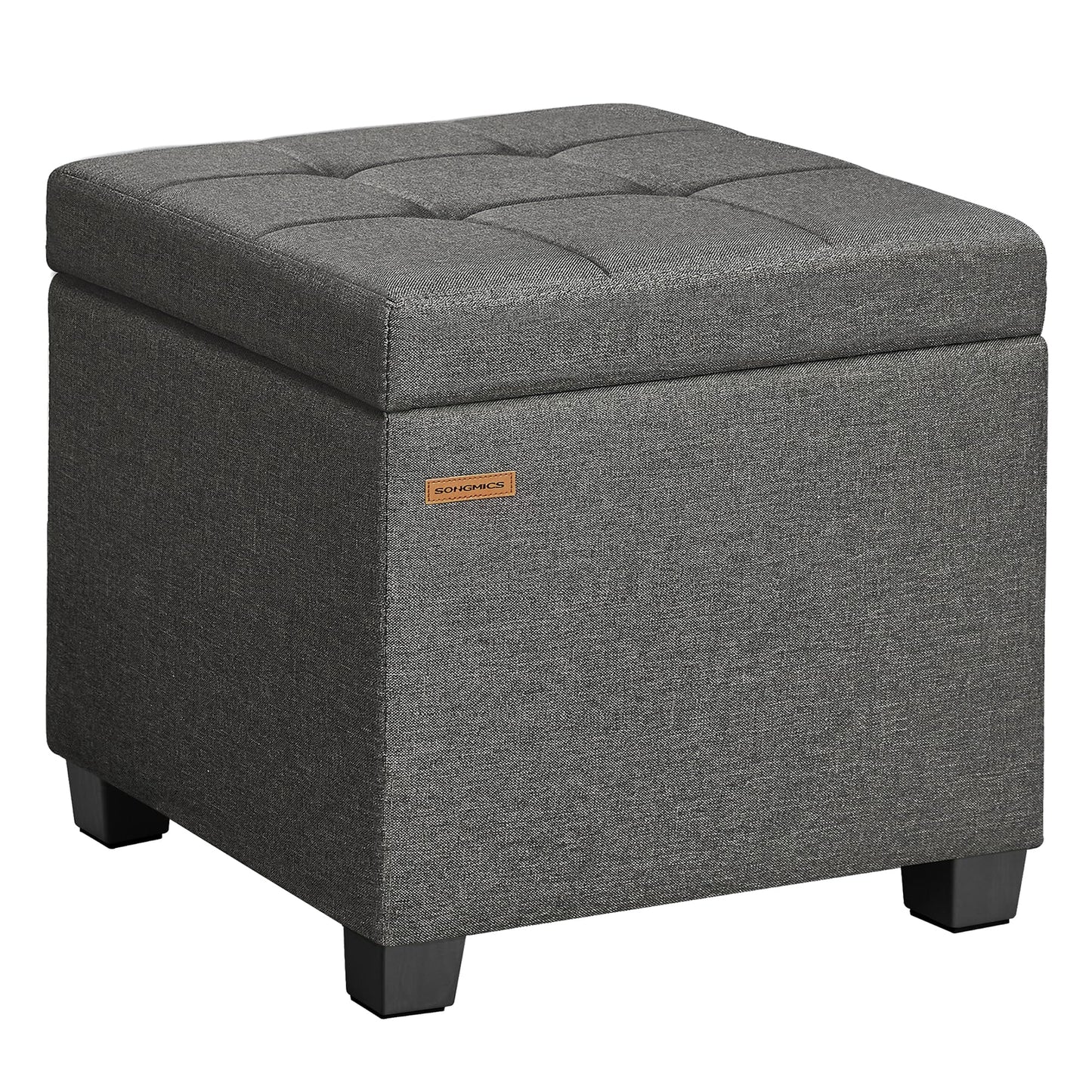 SONGMICS Square Storage Ottoman, Foot Stool Footrest with Legs, Ottoman Cube with Hinged Lid, for Living Room, Bedroom, 16.9 x 16.9 x 18.1 Inches, Linen-Look Fabric, Slate Gray ULOM509GN01