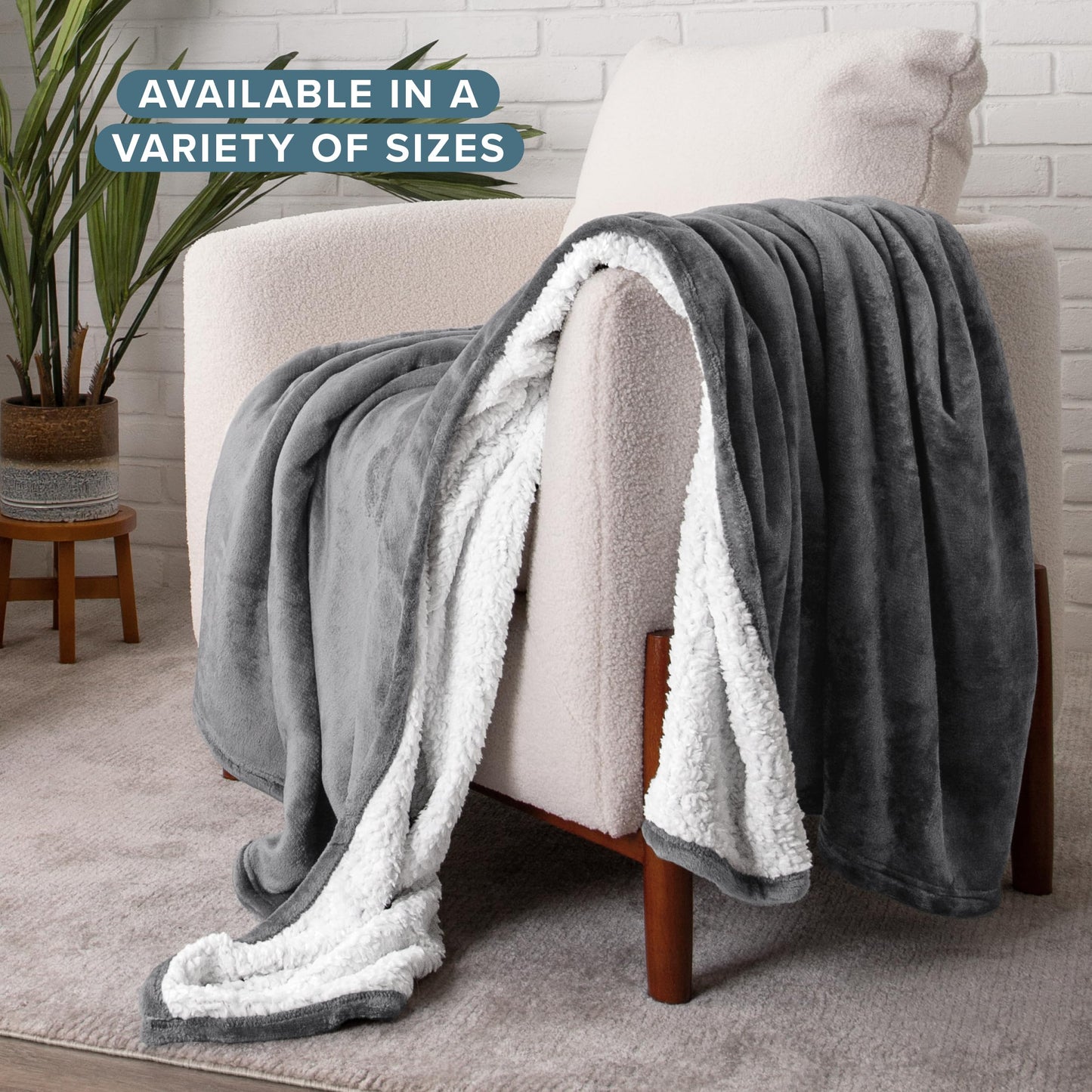 Bare Home Sherpa Fleece Blanket - King Size - Blanket for Bed, Sofa, and Couch - Warm & Lightweight - Fluffy & Soft - Reversible (King, Grey)