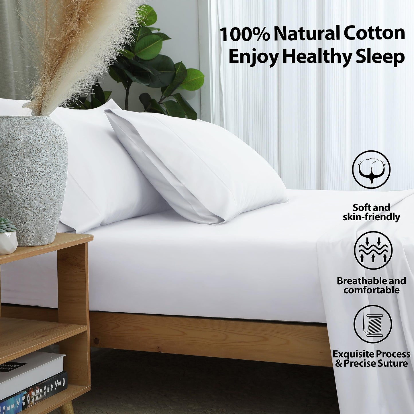 King Size Fitted Sheet Only White, 100% Egyptian Cotton 600 Thread Count, 16" Deep Pocket Premium Cotton Mattress Sheet (1 Bottom Sheet Only)