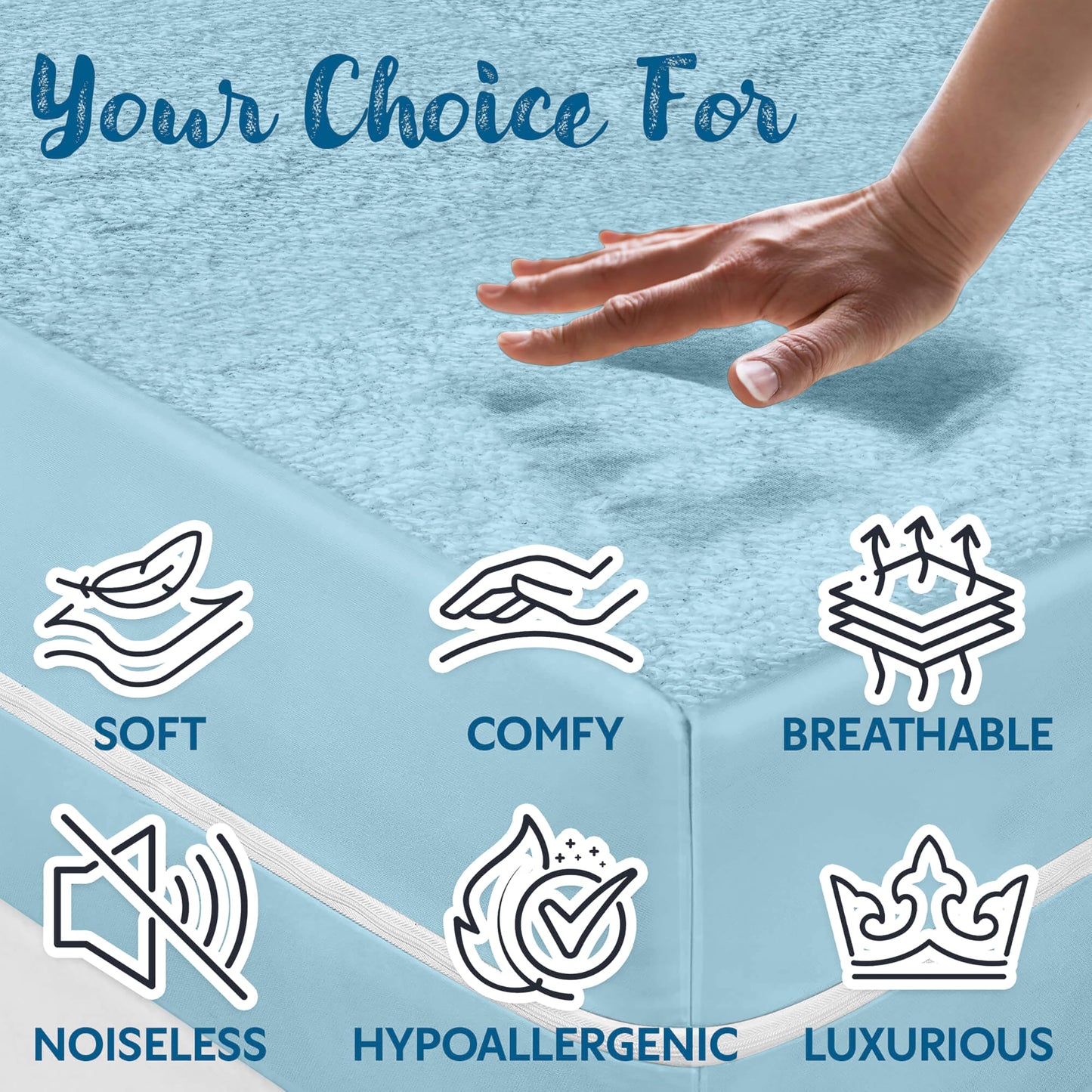 Guardmax Queen Mattress Encasement Zippered, 100% Waterproof Mattress Protector, Soft & Absorbent Cotton Terry Top Mattress Cover for Kids, Adults, & Pets, Bed Bug & Dust Mite Proof Cover (Light Blue)