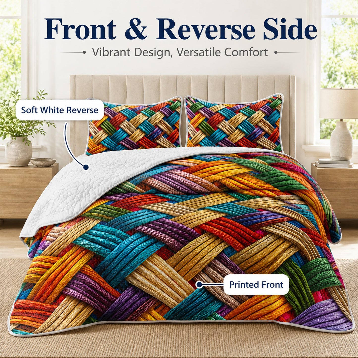 AILONEN 3-Piece Colorful Soft Quilt Set Queen Size, Gradient Abstract Art Boho Quilted Bedspread Coverlet,All Season Quilt,2 Pillowcases