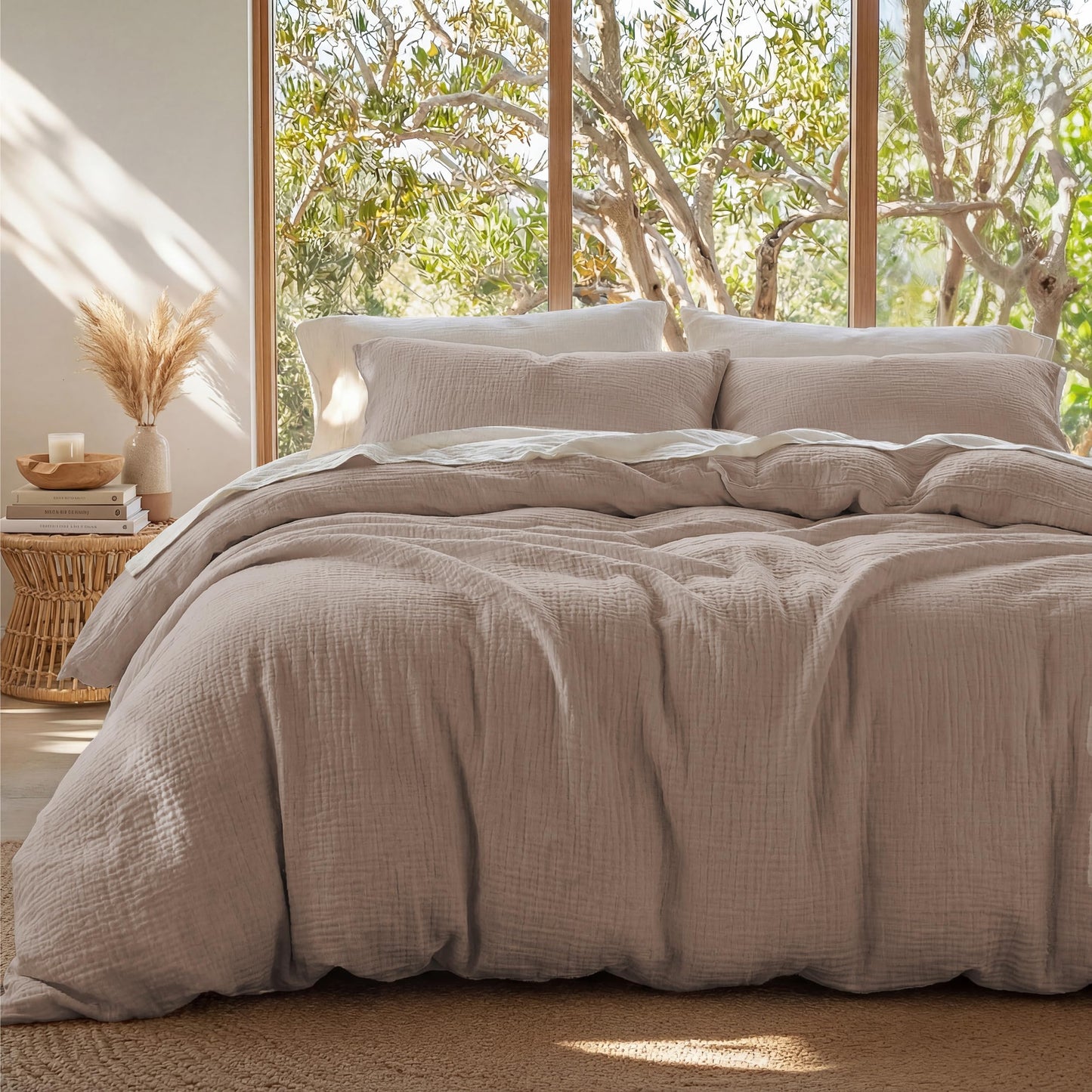 Bedsure 100% Muslin Cotton Duvet Cover King Size - Ultra-Soft Gauze Duvet Cover, PureWoven Breathable & Lightweight Bedding Set with Zipper Closure and Corner Ties (Khaki, King, 104"x90")