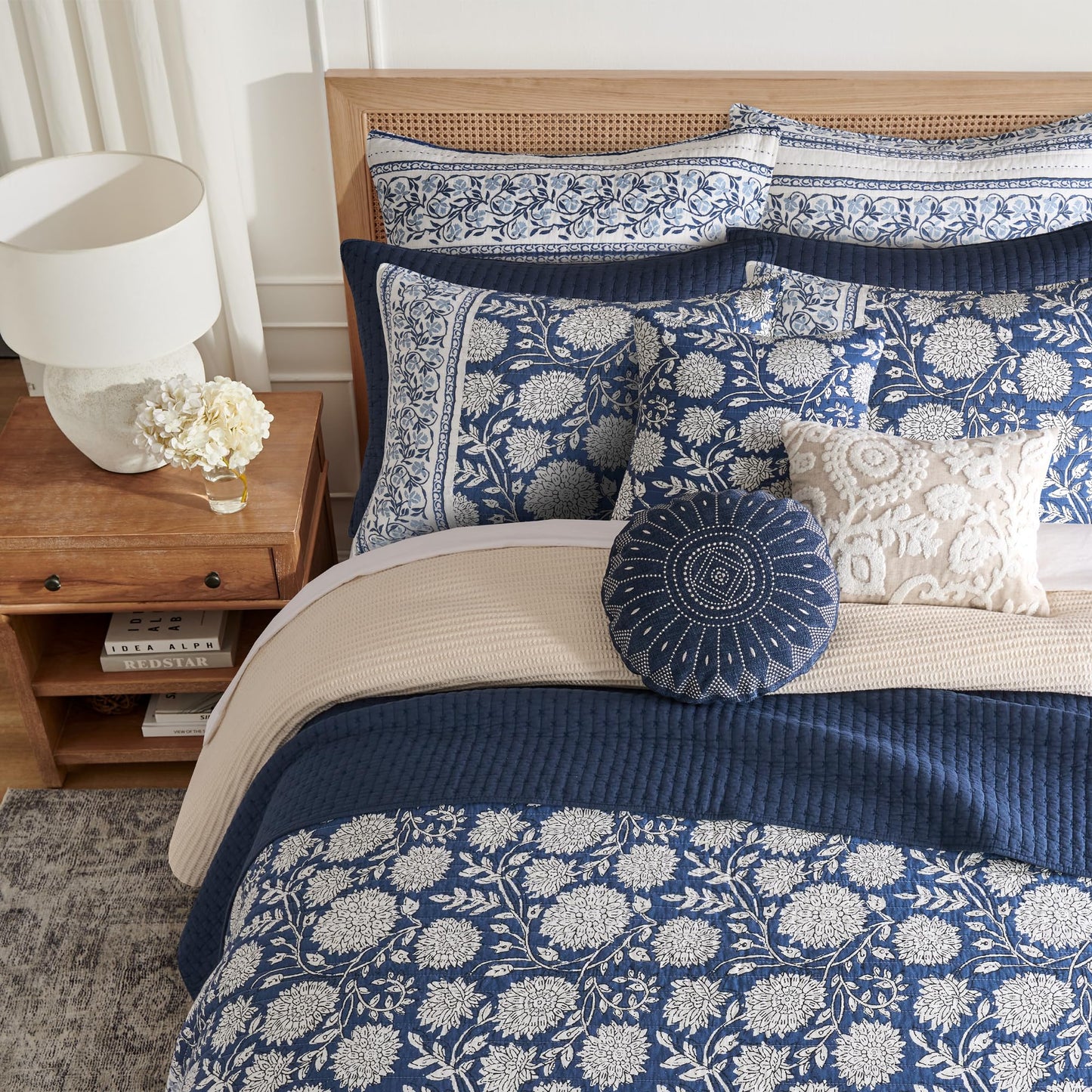 Levtex Home Adare Denim Reversible King/Cal King Quilt Set (106x92in) with 2 Pillow Shams (36x20in) - Floral Bedding - Blue White - Cotton King Size Quilt Bedding Set - Lightweight, Soft, Pre-Washed