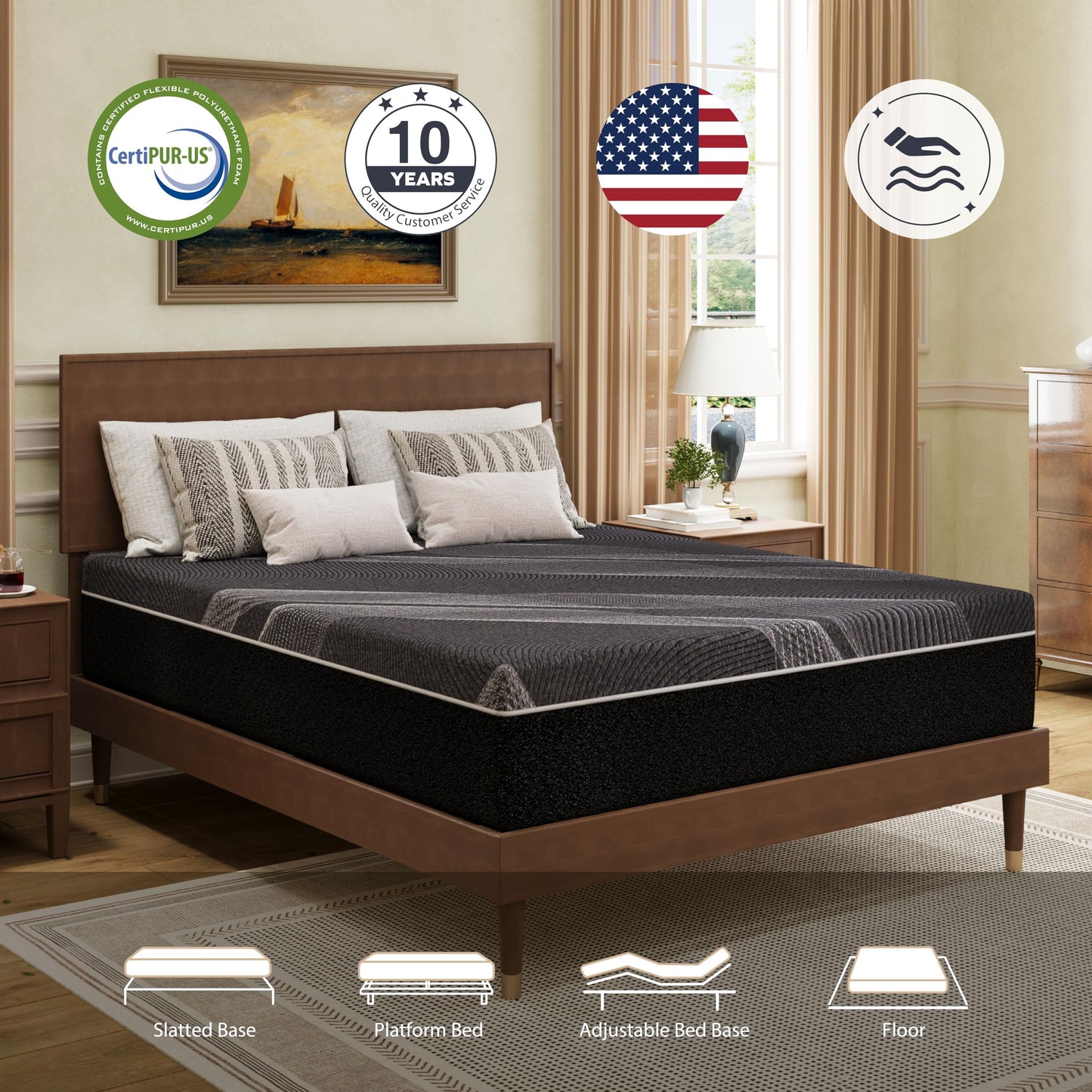 Dyonery Queen Size Mattress, 12 Inch Gel Memory Foam, Cooling & Back Pain Relief, Fiberglass Free, CertiPUR-US Certified, Foam Made in USA, Medium