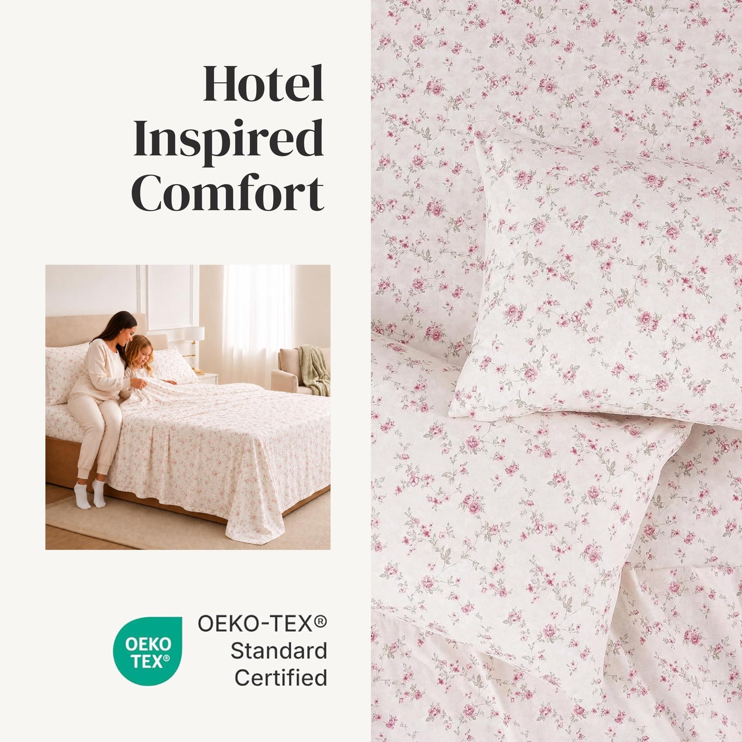 Modern Threads 4-Piece Ultra Soft Microfiber Bed Sheets Set, Wrinkle Free Sheets with Deep Pockets Fitted Sheet, Flat Sheet & Pillowcases, Lightweight Breathable Bedding, Floral Rose, Full