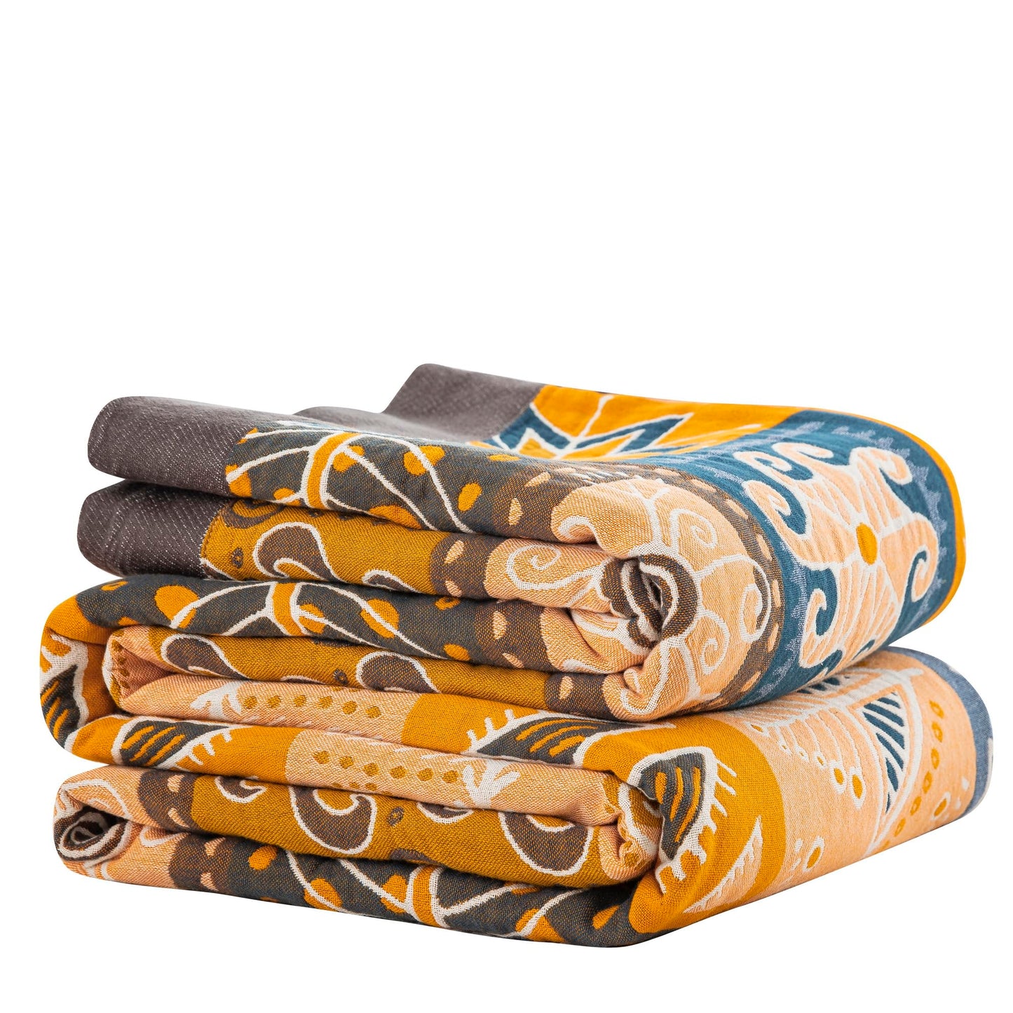 Purefair 100% Muslin Cotton Throw Blanket for Bed Couch Chair, Bohemian Tribal Patchwork Retro Quilt Ultra Soft Reversible Gauze Blanket for All Season, 60"x80"