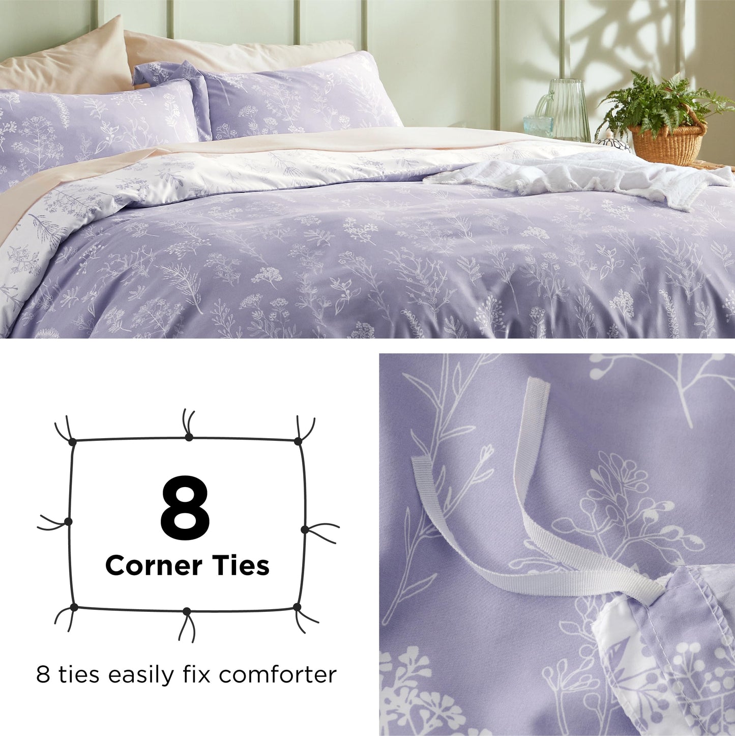 Bedsure Duvet Cover King Size - Reversible Lilac Purple King Duvet Cover Set with Zipper Closure, 3 Pieces Floral Patterned Bedding Set with 8 Corner Ties and 2 Pillow Shams