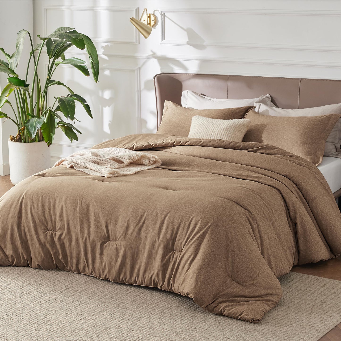 Bedsure California King Comforter Set - Brown Soft Bedding for All Seasons, Cationic Dyed Bed Set, 3 Pieces, 1 California King Size Comforter (104"x96") and 2 Pillow Shams (20"x36"+2")