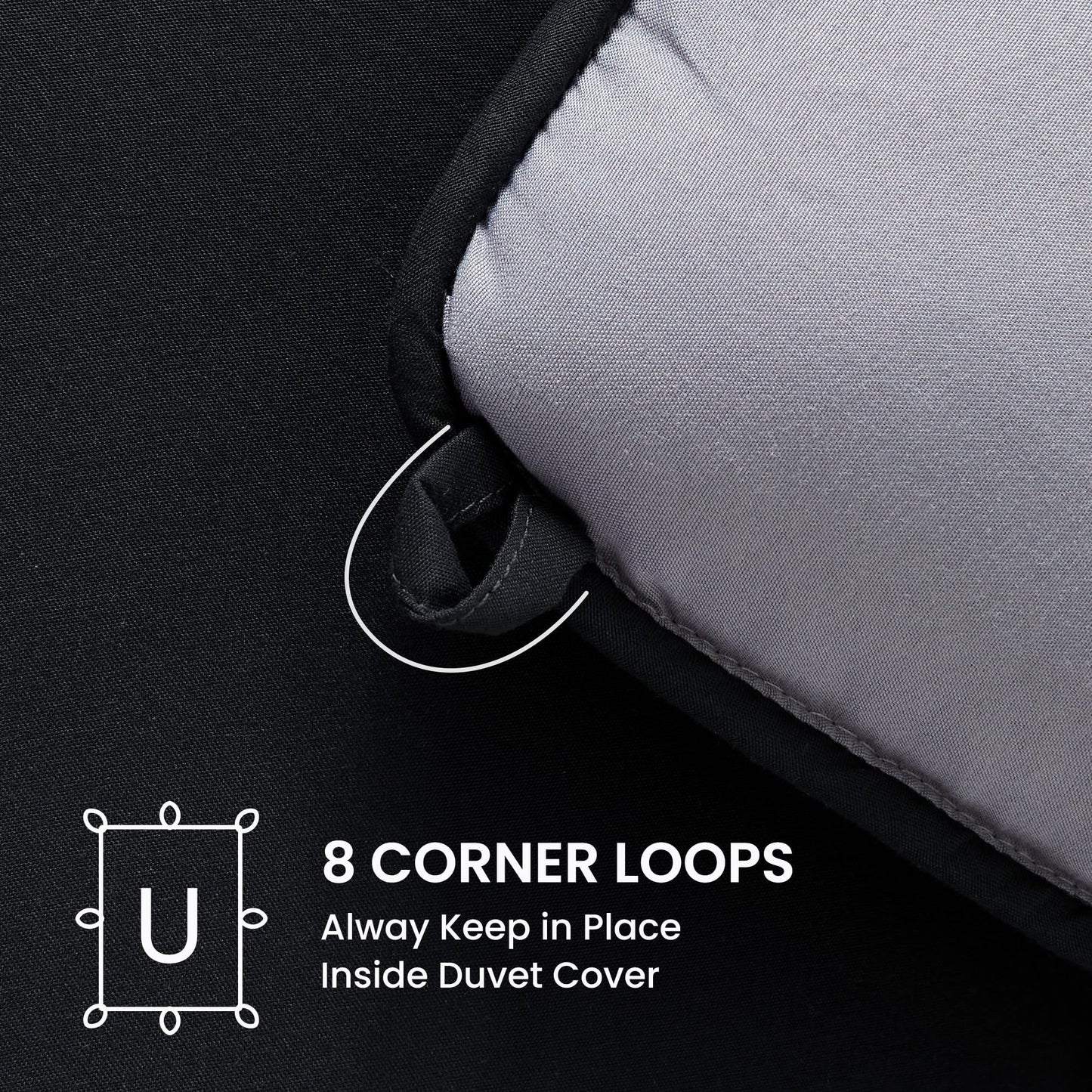 SLEEP ZONE Comforter Duvet Insert, Queen Size Quilted Reversible Comforters, Soft All Season Duvet, Down Alternative Breathable Bedding with 8 tabs, 2 Sides Black Gray 88 x 88 Inches