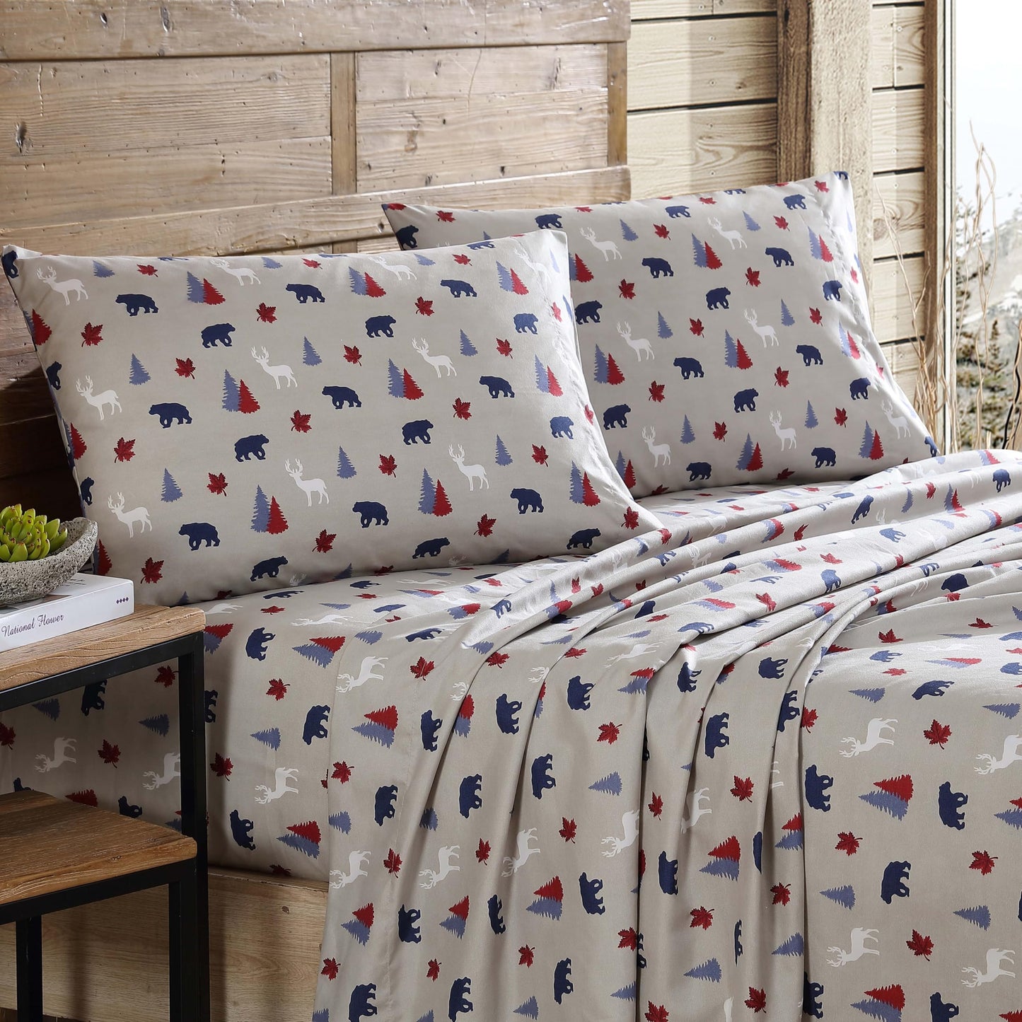 Beatrice Home Fashions Cozy Cabin 3-Piece Twin Microfiber Bedding Sheet Set with Deep Pockets Rustic Patchwork Plaid Deer, Americana
