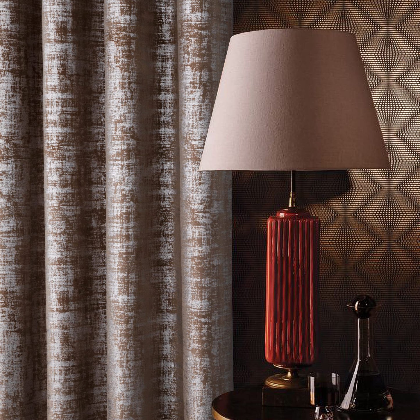 always4u Mocha Soft Velvet Curtains 95 Inch Length Luxury Bedroom Curtains Silver Foil Print Window Treatments for Living Room Bedroom Set of 2